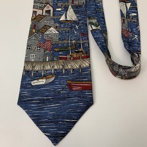 Americana Series Silk Necktie Homeport Circa 1938 Novelty Mens Tie Boating EUC